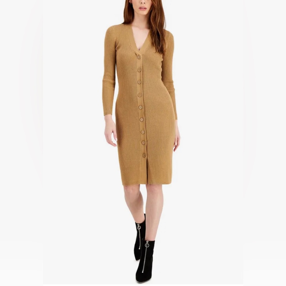 Bar III Women's Ribbed Sweater Dress (Vicuna, XS ) NEW Cocktail Dress Party